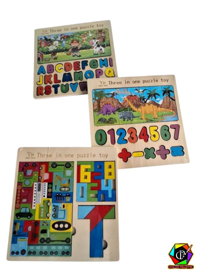 پازل آموزشی چوبی سه‌کاره PAO PAO مدل Three in One Puzzle Toy ‌